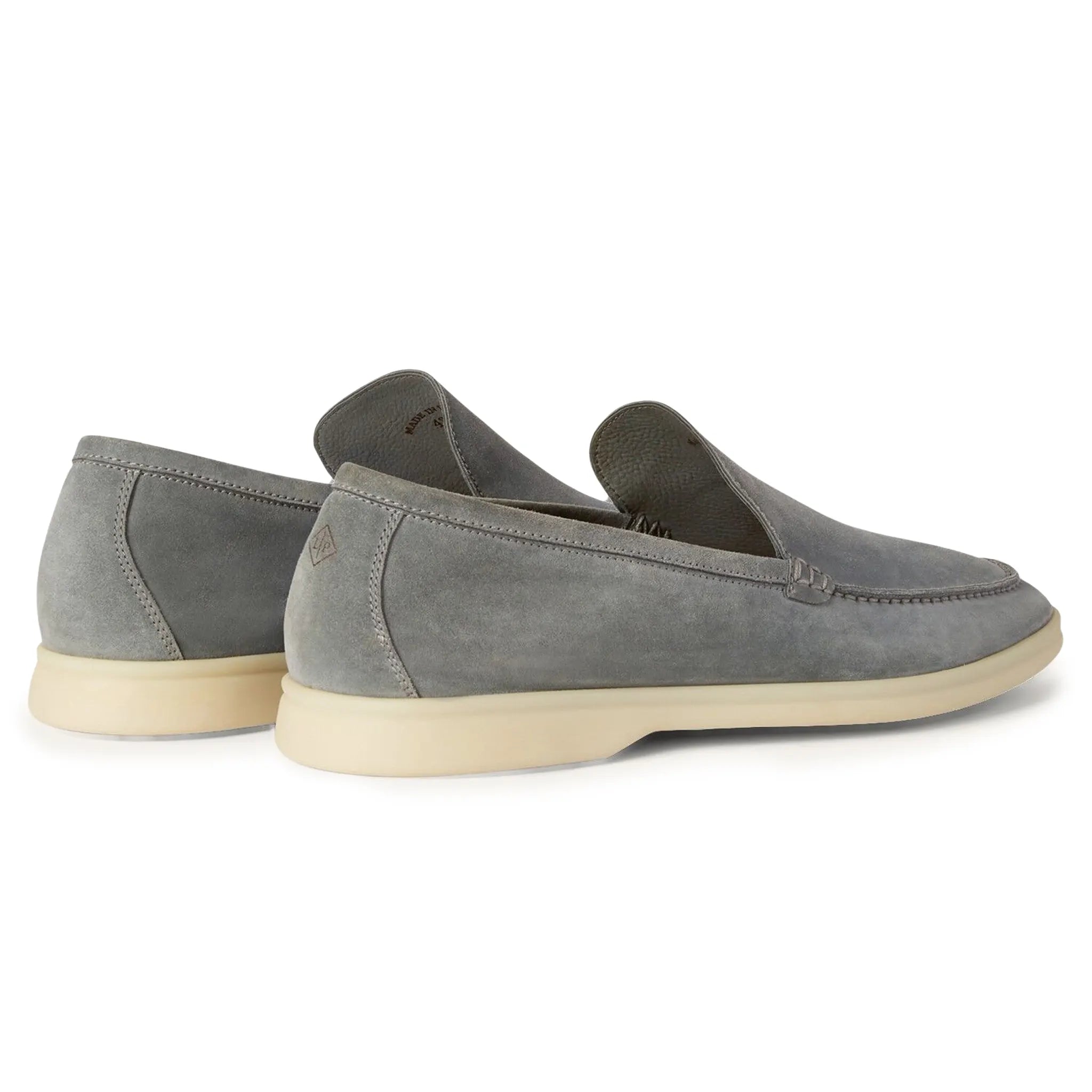 Back view of Loro Piana Summer Walk Suede Gull Grey Loafers FAE8124